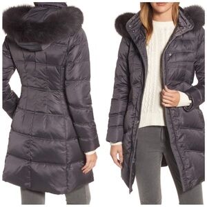 1 MADISON Hooded Puffer Down Walker Coat in Grey | Size Medium